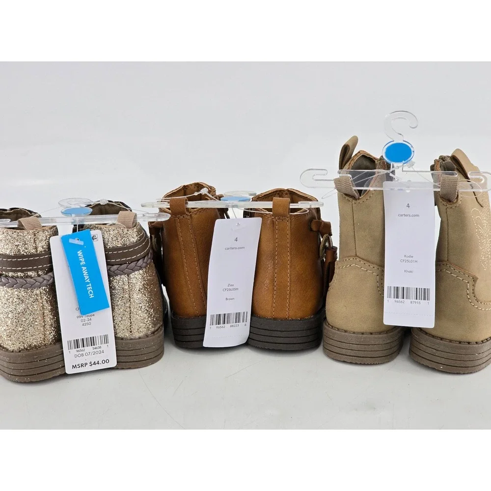 Carter's Ankle Boots Toddler Girls Size 4 Khaki Brown Taupe Variety Pack - NEW